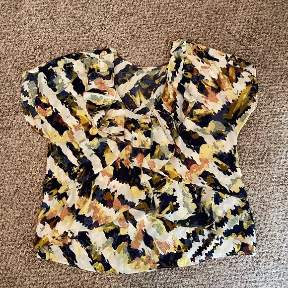 Size XL Daisy Fuentes blue yellow white blouse with ruffles - Picture 3 of 10